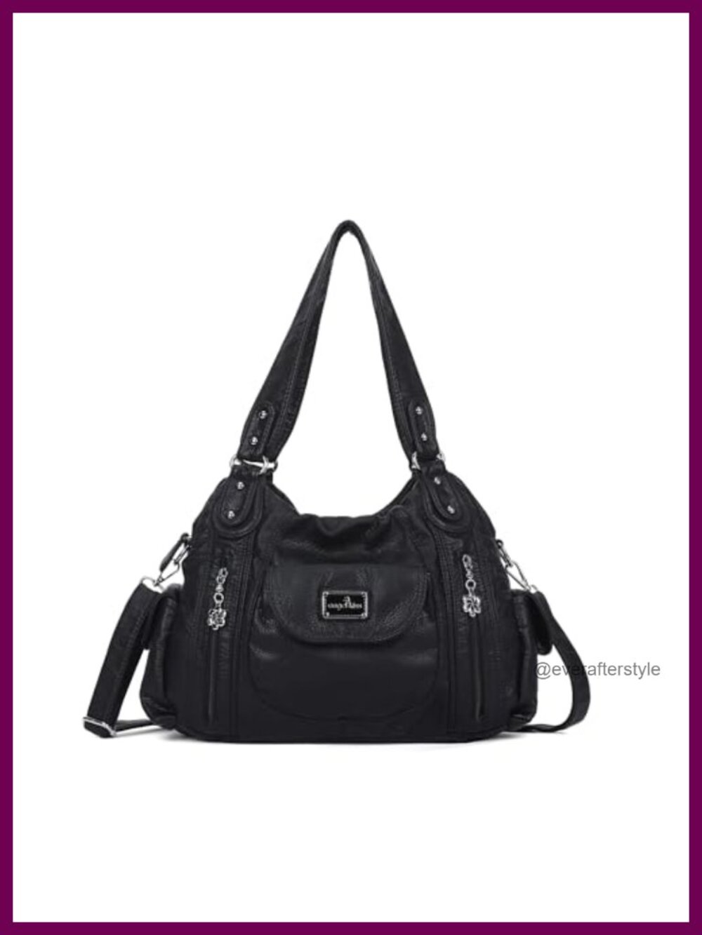 Washed PU Leather Hobo Bag Multi-Pocket Satchel Tote Crossbody Purse